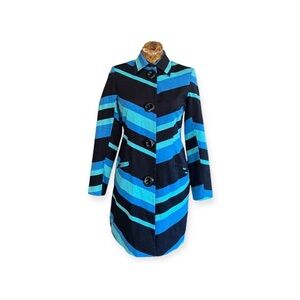 Vesti jacket mod long blue black green button front retro Sz 4 small business